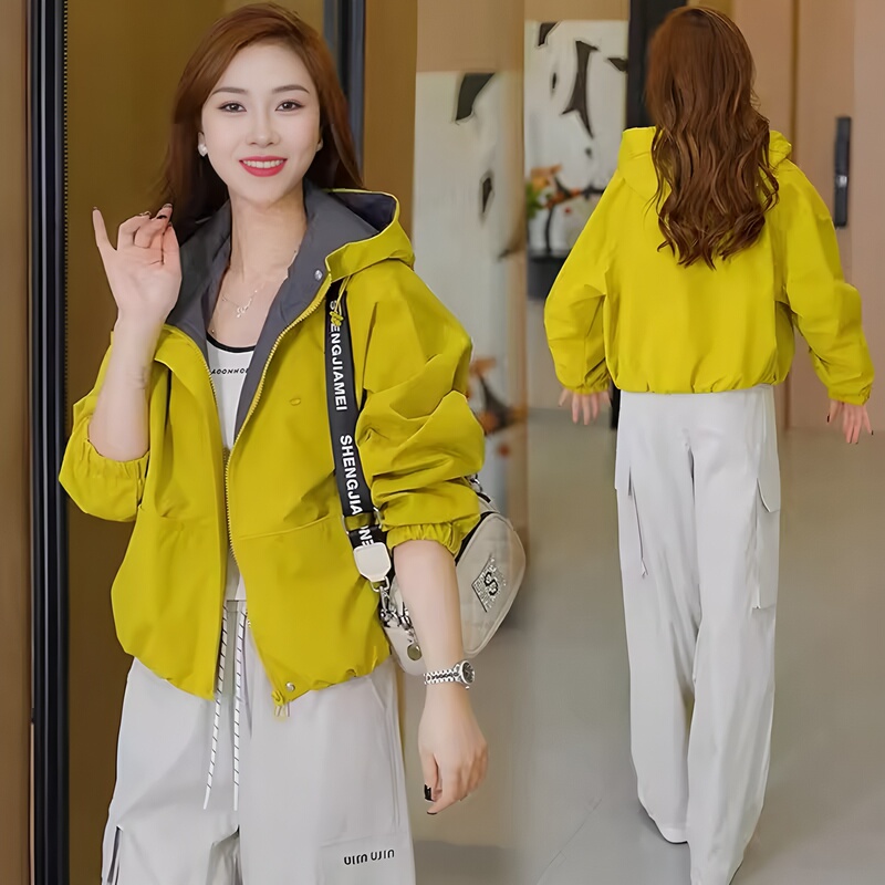 [Carly] High-End Korean-Style Loose Hooded Windbreaker Short Jacket for Women 2026 Spring and Autumn Windbreaker Jacket Top