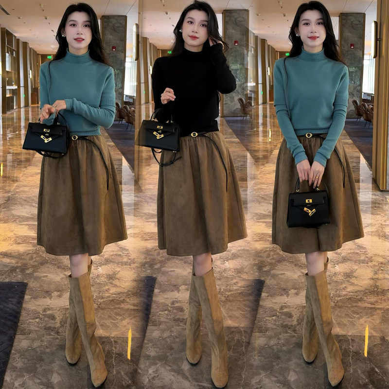 【Kali】High-End, Sophisticated and Stylish Women's Suit for Autumn 2026, Slimming Knit Top and Skirt Two-Piece Set