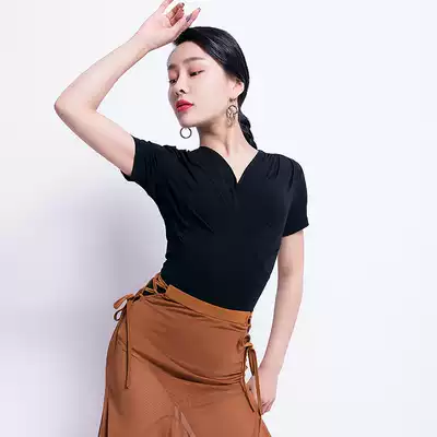 Latin dance practice Gong suit practice female new adult sexy shirt short sleeve training Latin suit summer professional 1075
