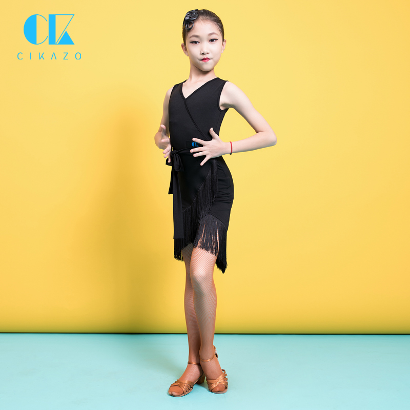 Girls Latin Dance Training Dress Female Children's Black Dress Professional Summer Tassel Dress Competition Dress Performance 3361