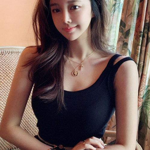 Korea self-stay inside and outside can wear feminity sexy black unique hollowed-out harness vest BY169