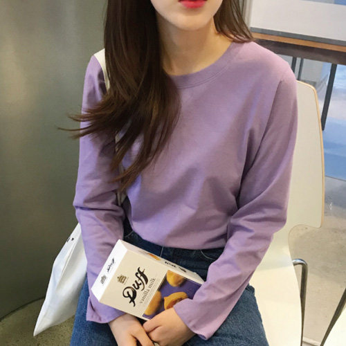 Hair on the day Korean women daily recommendation sweet lavender purple all-match long-sleeved T-shirt TL399