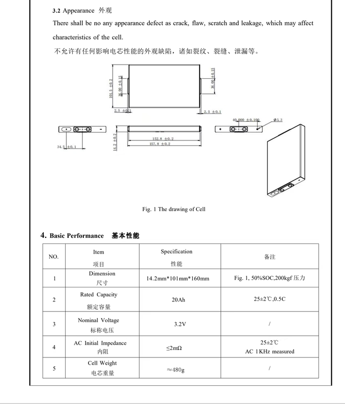 Brand New Graphene Lithium Iron Phosphate A-Grade High-Rate 3.2V 20Ah 35C Continuous Discharge 70C Strong Start-Up Battery Cell