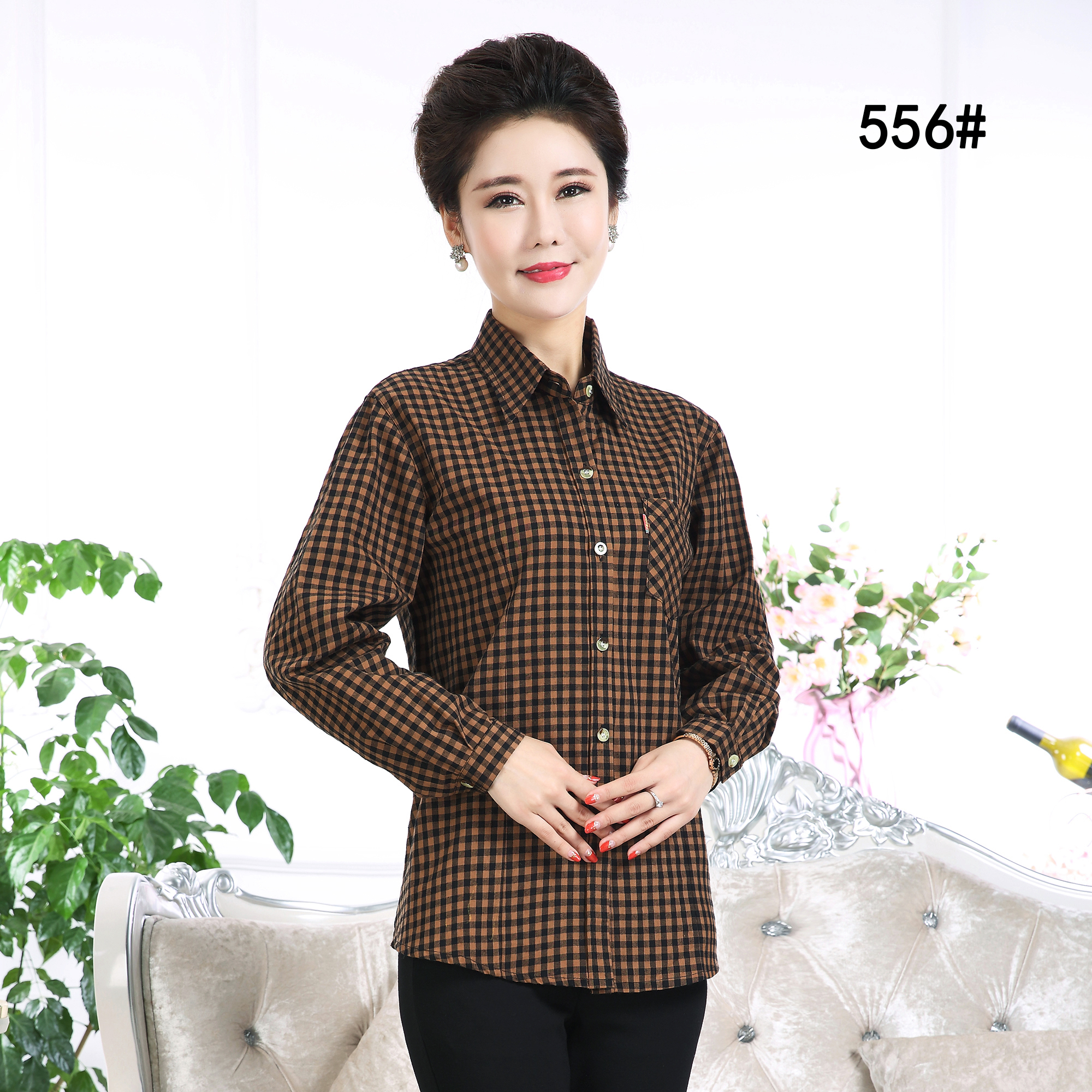 Áo sơ mi nữ trung niên kẻ sọc dài tay mùa xuân và mùa thu của mẹ các kiểu áo sơ mi nữ dài tay
