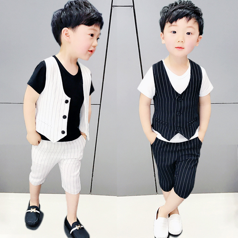 2 Summer childrens vest ba mảnh bộ con trai nhỏ phù hợp với bộ 3-5 năm bé cũ ngắn tay 4 đứa trẻ đẹp trai váy 6.