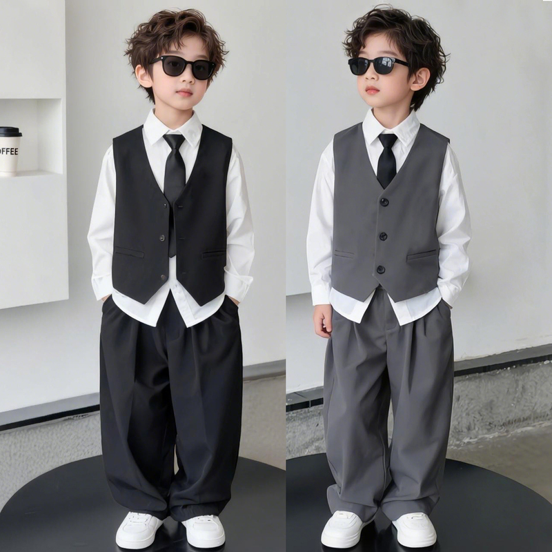 Children's Suit Set for Spring and Autumn, Stylish Baby First Birthday Outfit, Flower Boy, Boy's Host, Piano Performance Attire