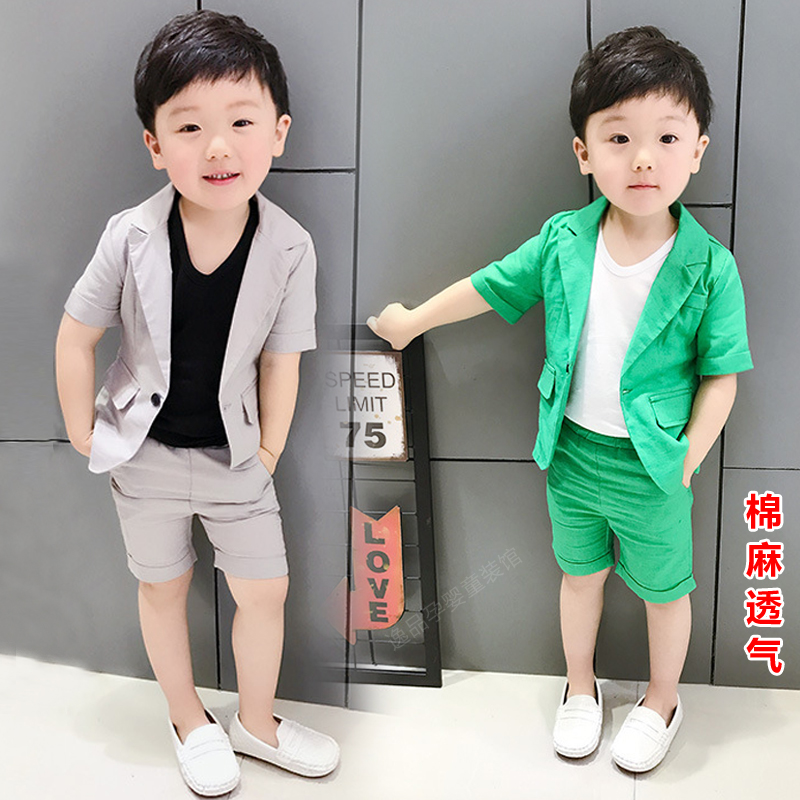 2 Summer short sleeves Children's cotton linen suit boy's small suit 3 tides 5 handsome gas boy Inn dress rehearsal 6 years old