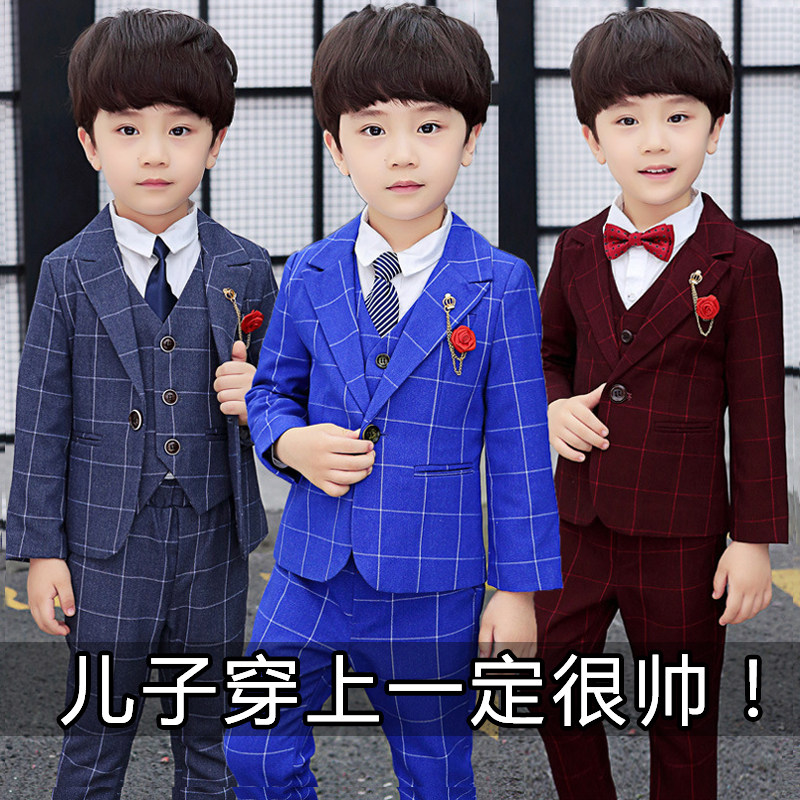 Flower boy small suit children suit autumn and winter plus velvet England boys dress boys handsome suit three-piece set
