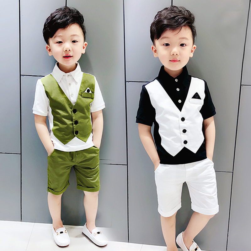 Boy suits suit 2022 new summer short sleeves Children's handsome children Inslem wind flower gowns to play out