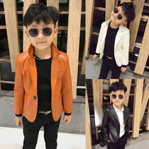 Boy small suit jacket Single piece handsome childrens leather fashion trend baby Western style slim suit Boy top