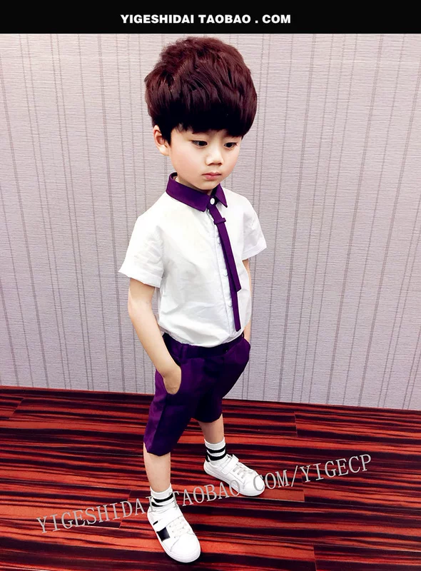 3 chàng trai mùa hè ngắn tay phù hợp với 2018 mới 4 trẻ em áo sơ mi trai bé quần short hai mảnh 6-year-old dress 5