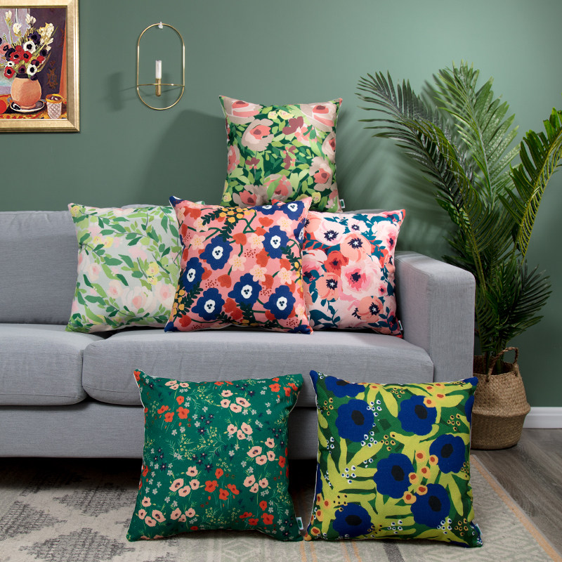 Broken Flowers Pillow Fresh Pink Cotton Linen Sofa Close To Pillow Tatami-like room Decorated Removable Pillowcase With Pillow Core