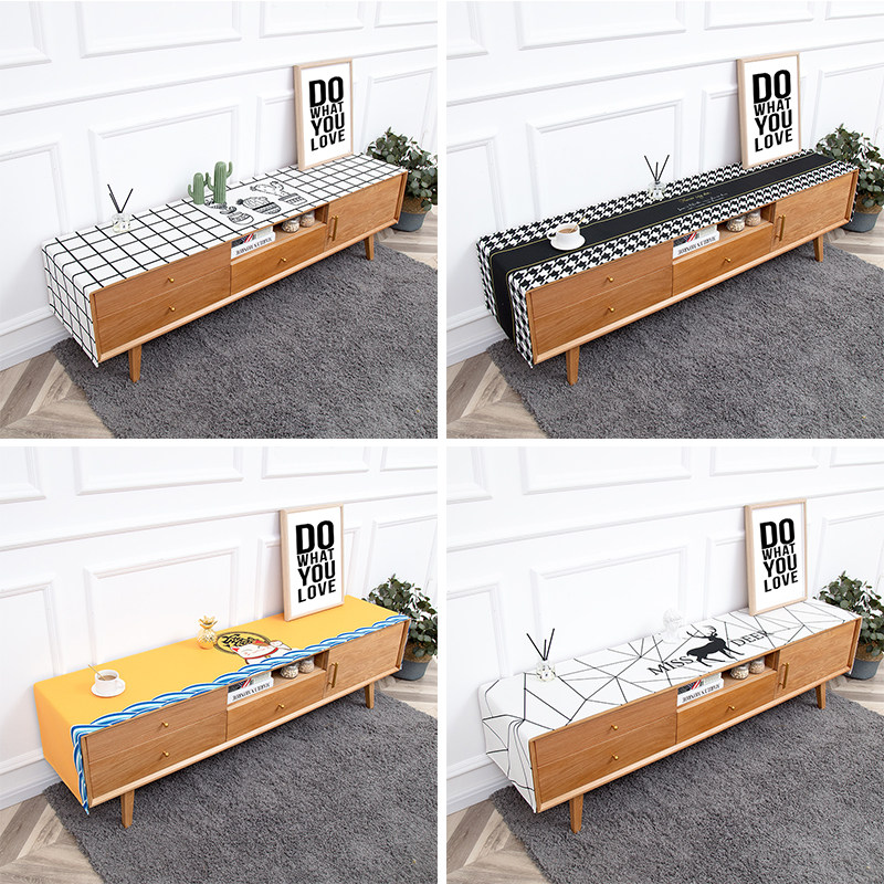 ins net red wind rectangular TV cabinet cover cloth anti-dust waterproof tea table table flag thickened cotton linen can be customized-Taobao