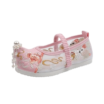 Girls breathable mesh shoes Hanfu childrens shoes childrens summer sandals Chinese style Beijing costume mesh beaded embroidered shoes