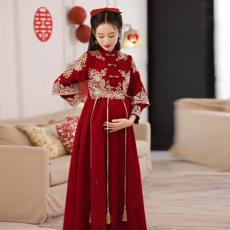 Chinese-Style Toast Dress, New Bride Wedding Dress, Wedding Thank-You Dress, Homecoming Dress, Maternity Plus-Size Dress, Belly-Covering Evening Dress