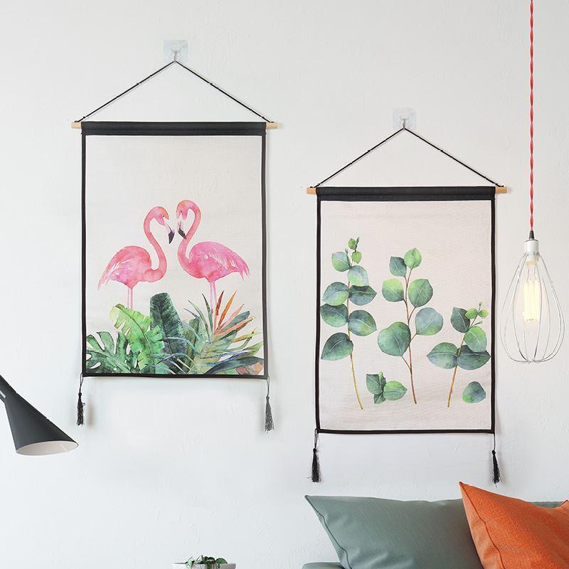 Home Clothing Photo Hanging Cloth Background Cloth Green Planting American Green Children House Fresh Hanging Painting Hanging Wall Single Green Leaf Flow 