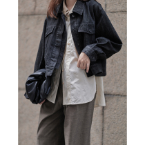 GUOE 20AW Before dawn black short long-sleeved casual denim jacket jacket women thin and versatile