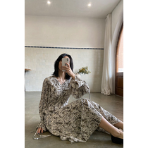 GUOE 2021 Nile garden dress Chiffon floral dress female long spring French long-sleeved temperament