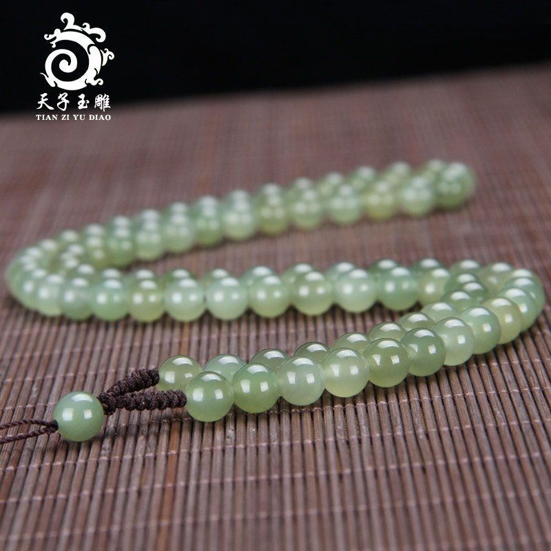 Xinjiang Hetian jade jade beads pendant men and women lanyard jade 8mm jade necklace 80 pendant rope