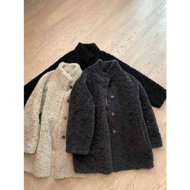 Fufu Lamb Wool Coat for Women, White New Style, Winter Korean Style, Loose Fur Integrated Mid-Length Coat