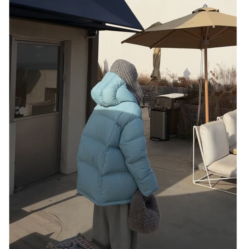 2026 New Blue Hooded down Jacket for Women, Winter Korean Style, Thickened, Warm, Super Stylish, Petite White Duck down Top 2026 New Blue Hooded down Jacket for Women, Winter Korean Style, Thickened, Warm, Super Stylish, Petite White Duck down Top