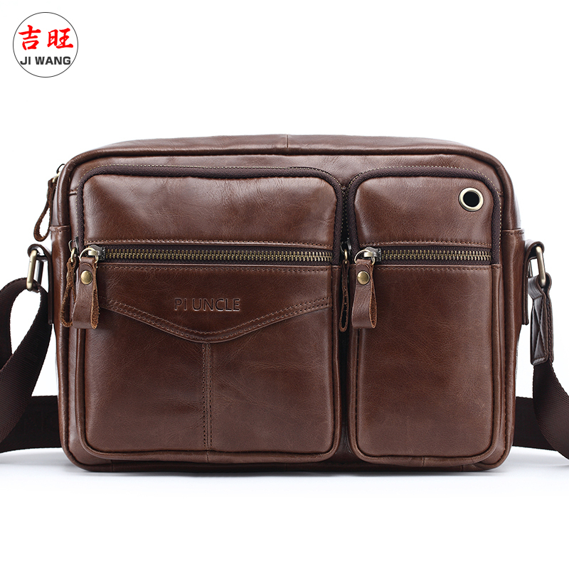 Genuine Leather Casual Shoulder Crossbody Bag, Horizontal Square Multi-Layer Design, 10.5inch iPad Tablet Business Briefcase