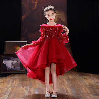 Princess dress girls high-end dress autumn birthday party flower girl wedding little girl tutu skirt host piano