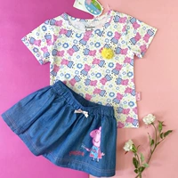 Pig Peggy Summer Cô gái mới mặc Cotton T-shirt tay áo ngắn Váy ngắn Váy denim mỏng thoáng khí thoáng mát - Phù hợp với trẻ em đồ sơ sinh cho bé