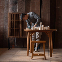 MUMO wood thick round table modern cherry wood Black Walnut restaurant solid round table small apartment Table 4-6 people