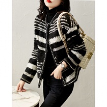 Boo Pala relaxed and comfortable wild black and white striped color top autumn and winter New wool woolen jacket