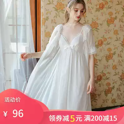 Pajamas with chest pad pajamas female summer Modale Princess Palace lace sexy nightgown two-piece set Autumn