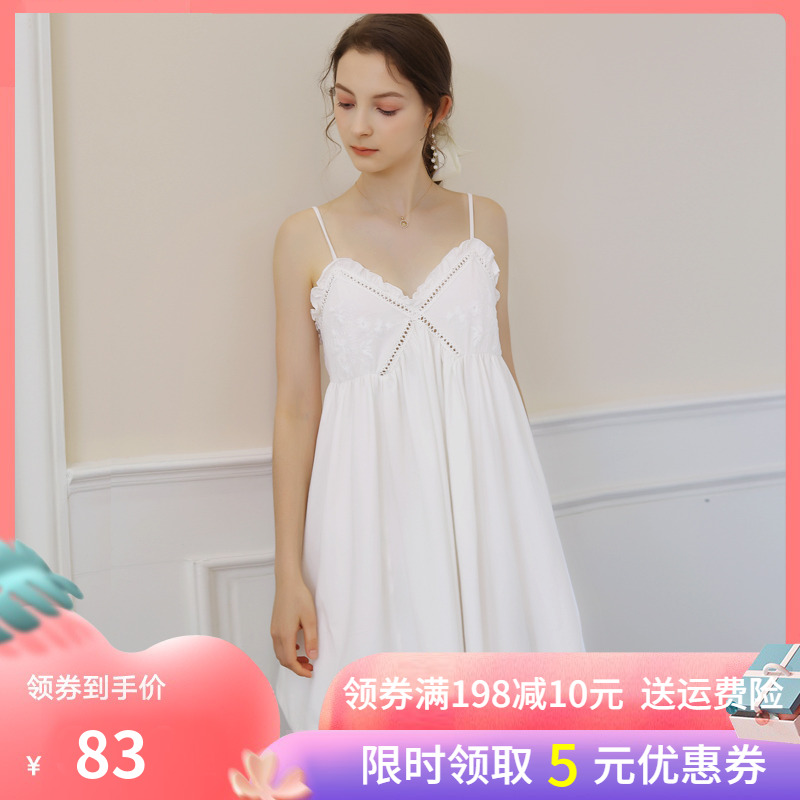 Princess Harness Sleeping Dress Woman Summer Sexy Lace Palace Pyjamas Pajamas Loose With Chest Cushion Modale White Home Clothes