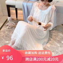 Princess pajamas womens spring and autumn long-sleeved retro court lace sexy long dress Ice silk large size night dress summer home clothes