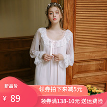 Princess pajamas womens spring and autumn long-sleeved retro court lace sexy long dress Ice silk night dress thin large size home clothes