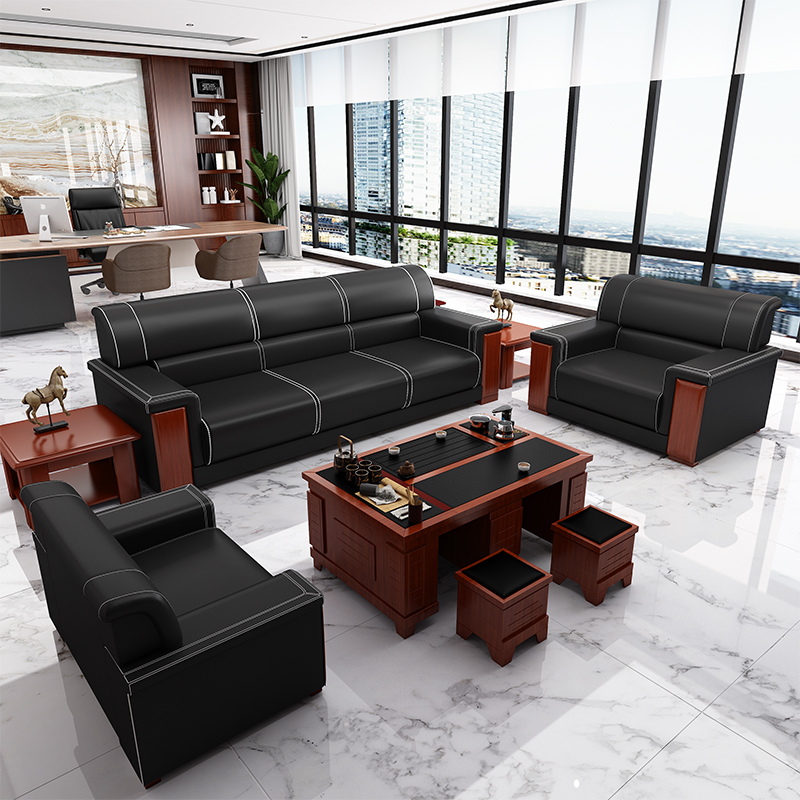 Reception business office sofa coffee table combination set solid wood modern reception negotiation office rest area Chinese style
