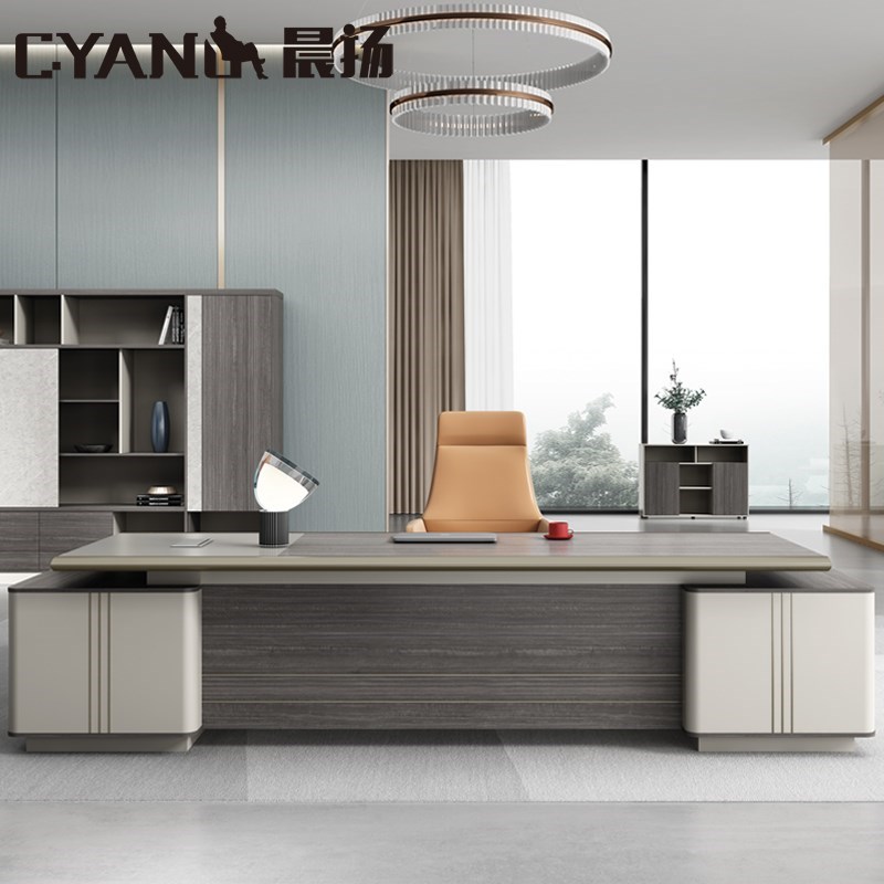 Office furniture light luxury wood grain boss table Simple modern president office thickening large room boss chair combination