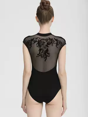 Embroidered ballet practice suit short sleeve stand collar shape suit female dance gymnastics uniform adult aerial yoga suit