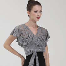 Lace dance top short-sleeved lace-up shawl cardigan adult ballet practice suit body suit with small waistcoat