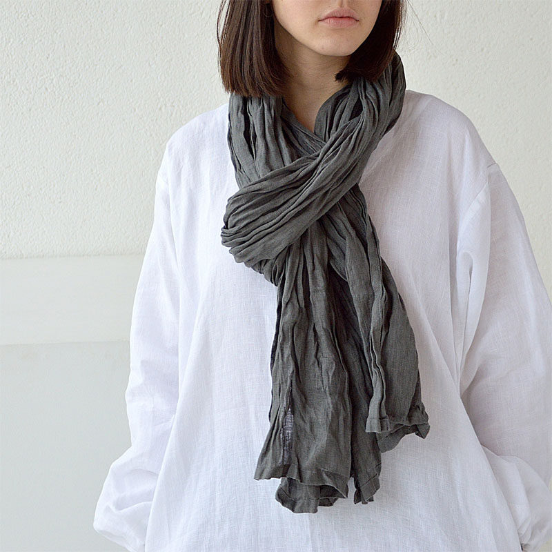 Occasionally French numb art minimalist couple scarf practical long version dark grey washed linen soft windproof