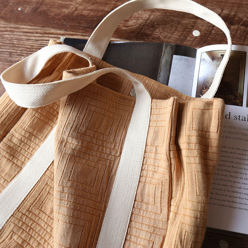 Exclusive classic eco-friendly dyed hand-held cotton and linen bag simple and practical thickened jacquard dark pattern shoulder bag