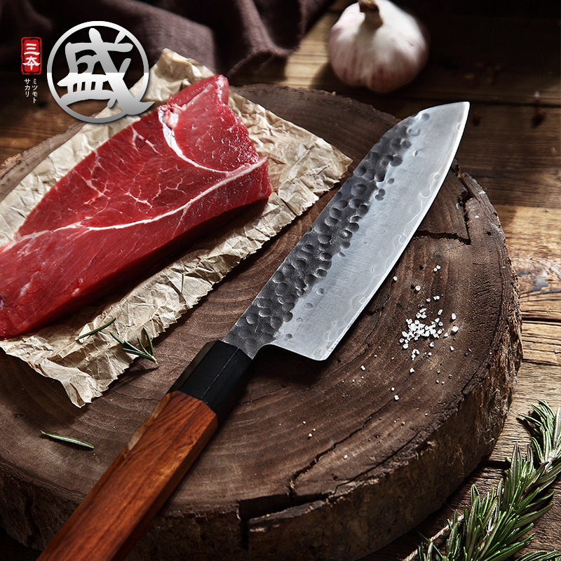 Japan Three Benson Trip Chef Cuisine Kitchen Knife Water Fruit Knife Cuisine Knife Home Handcrafted Forged Day Kitchen Kitchen Knife
