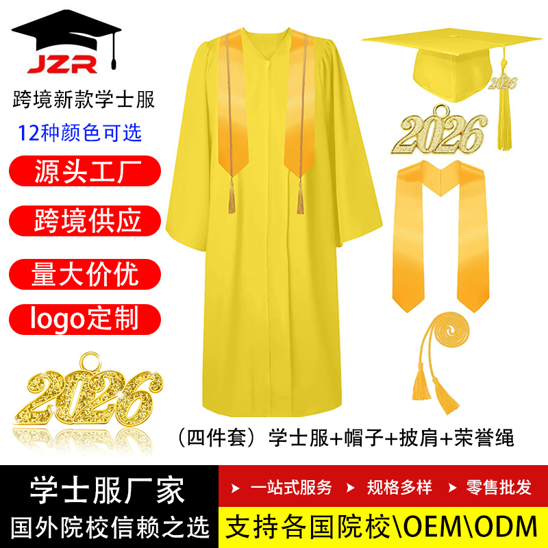 2026 European and American Cross-Border New Style Graduation Gowns College Graduation Gowns Graduation Ceremony Suits Wholesale from Manufacturers