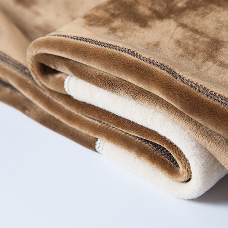 Men's warm pants Men's velvet thickened autumn and winter slim youth silk knee pads One-piece velvet cotton pants Men's thin section