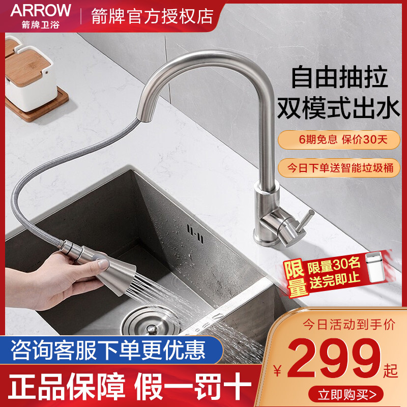 Wrigley kitchen faucet Wash basin pool sink 304 stainless steel pull-out hot and cold two-in-one head AE4551
