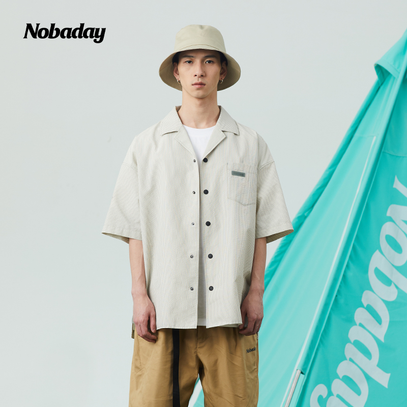 Nobaday Men's Drapey Loose Lightweight Outdoor Versatile Short-Sleeve Shirt Retro Casual Fashion Shirt Spring and Summer