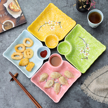 Creative dumpling plate with vinegar plate sushi plate ceramic household Japanese square plate commercial cold dish plate