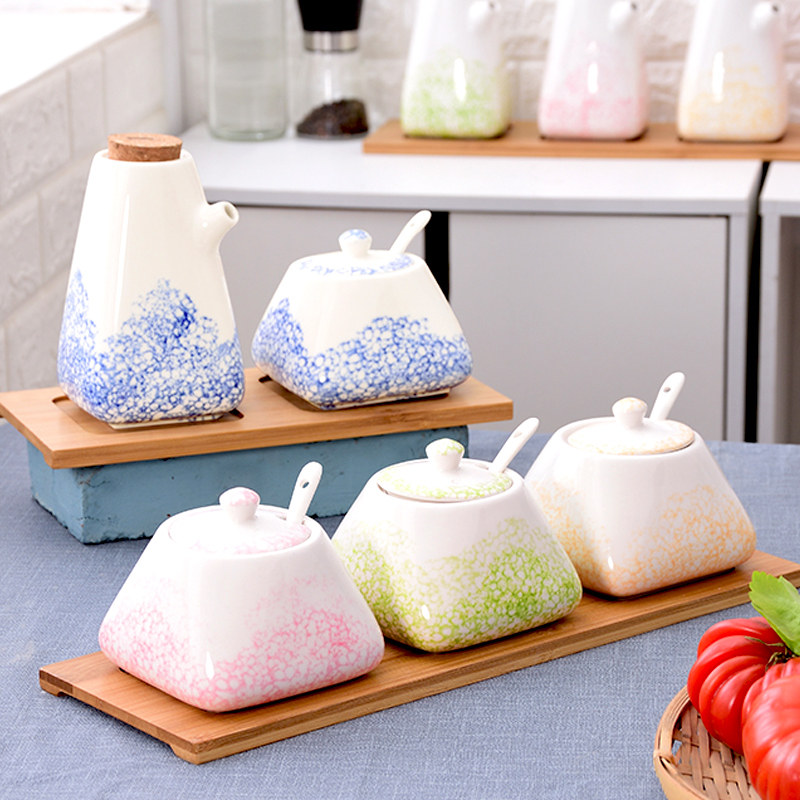 Day-style seasoning jar Seasoning Box Salt Jars Pot ceramic Oil jug Kitchen Nordic Seasoning Box Suit Kitchen supplies