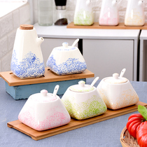 Japanese seasoning tank seasoning box salt jar seasoning tank seasoning tank ceramic oil Pot Kitchen Nordic seasoning box set kitchen supplies