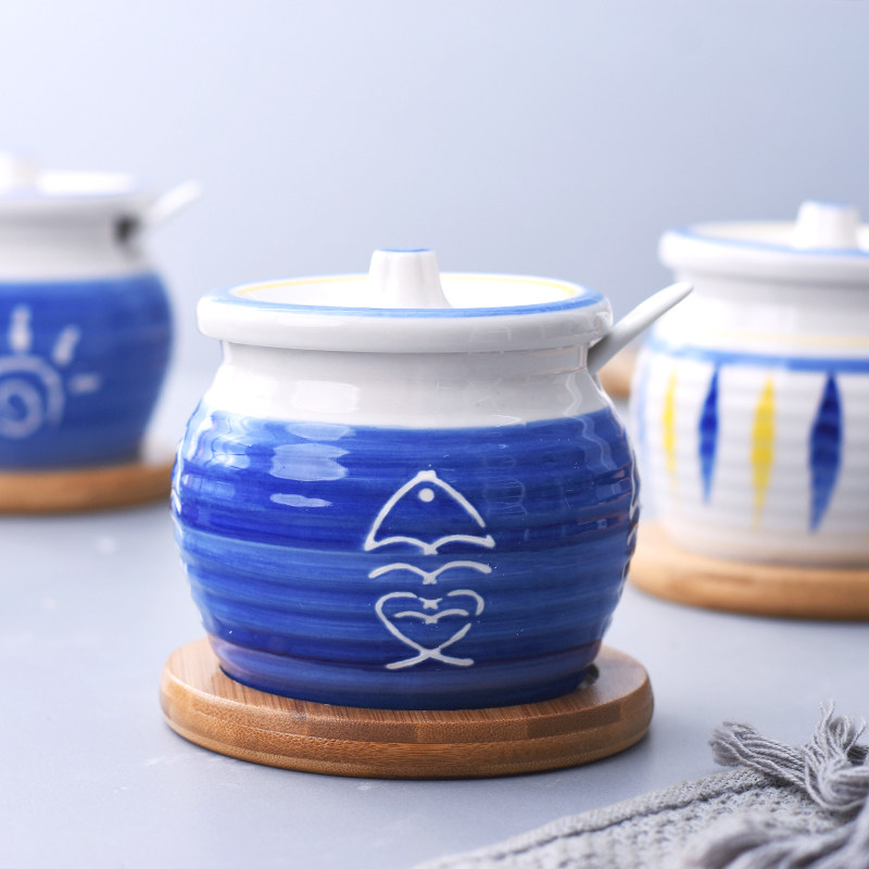 Nordic Chilli Oil Tank Ceramic Salt Tank Home Seasoning Box Kitchen with lid Pig Oil tank Seasoning Tank Oil Salt Tank single