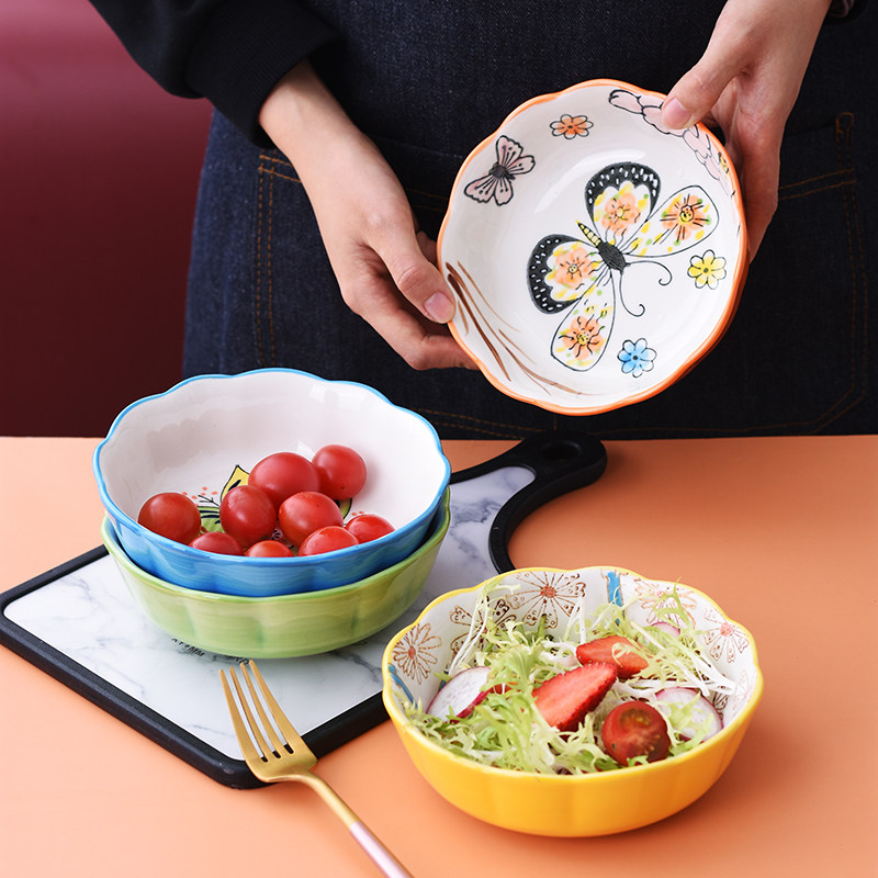 Hand Painted Lace Fruit Salad Bowl glaze Lower color Single creative individuality rice bowls Home bowls cutlery Tableware Sweet Bowl